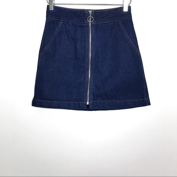 TopShop Moto A-Line Zipper Front Denim Skirt Sz 4 - Picture 6 of 8